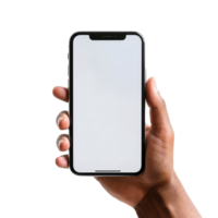 Phone mockup in hand clipping path. a smartphone with a blank white screen. isolated on transparent background. png