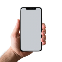 Phone mockup in hand clipping path. a smartphone with a blank white screen. isolated on transparent background. png