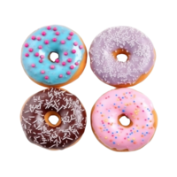 Top view of donuts set isolated on transparent background. Different types of donuts flavor. png