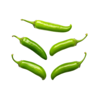 Green chili peppers isolated on transparent background. clipping path. png