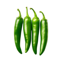 Green chili peppers isolated on transparent background. clipping path. png
