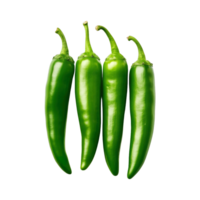 vert le Chili poivrons isolé sur transparent Contexte. coupure chemin. ai généré png