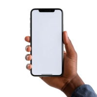 Phone mockup in hand clipping path. a smartphone with a blank white screen. isolated on transparent background. png