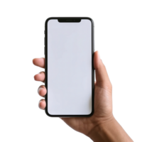 Phone mockup in hand clipping path. a smartphone with a blank white screen. isolated on transparent background. png