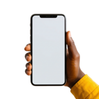 Phone mockup in hand clipping path. a smartphone with a blank white screen. isolated on transparent background. png