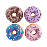 Top view of donuts set isolated on transparent background. Different types of donuts flavor. png