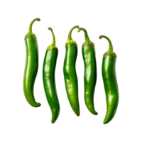 Green chili peppers isolated on transparent background. clipping path. png