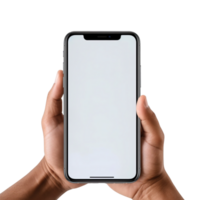 Phone mockup in hand clipping path. a smartphone with a blank white screen. isolated on transparent background. png