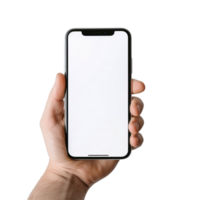 Phone mockup in hand clipping path. a smartphone with a blank white screen. isolated on transparent background. png