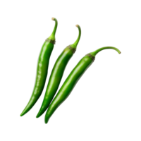 Green chili peppers isolated on transparent background. clipping path. png