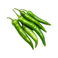 Green chili peppers isolated on transparent background. clipping path. png