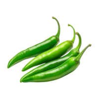 Green chili peppers isolated on transparent background. clipping path. png