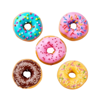 superiore Visualizza di ciambelle impostato isolato su trasparente sfondo. diverso tipi di ciambelle gusto. ai generato png