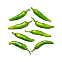 Green chili peppers isolated on transparent background. clipping path. png