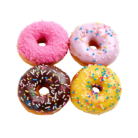 Top view of donuts set isolated on transparent background. Different types of donuts flavor. png