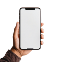 Phone mockup in hand clipping path. a smartphone with a blank white screen. isolated on transparent background. png