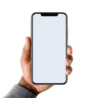 Phone mockup in hand clipping path. a smartphone with a blank white screen. isolated on transparent background. png