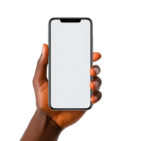 Phone mockup in hand clipping path. a smartphone with a blank white screen. isolated on transparent background. png