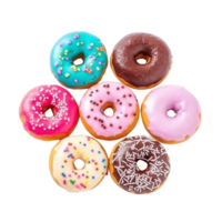 oben Aussicht von Donuts einstellen isoliert auf transparent Hintergrund. anders Typen von Donuts Geschmack. ai generiert png