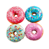 Top view of donuts set isolated on transparent background. Different types of donuts flavor. png