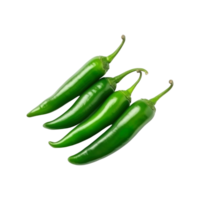 Green chili peppers isolated on transparent background. clipping path. png