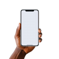 Phone mockup in hand clipping path. a smartphone with a blank white screen. isolated on transparent background. png