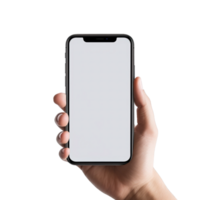 telefoon mockup in hand- knipsel pad. een smartphone met een blanco wit scherm. geïsoleerd Aan transparant achtergrond. ai gegenereerd png