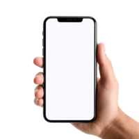 Phone mockup in hand clipping path. a smartphone with a blank white screen. isolated on transparent background. png