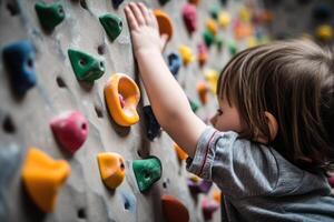 niño aprendizaje a escalada rocas generativo ai foto