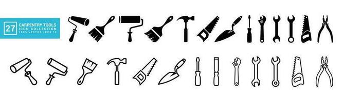 Set of icons related to carpentry tools, various painting tools, carpenter icon templates, mechanic icons editable and resizable EPS 10 vector