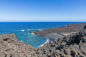 Picture over the black beach Playa del Paso near El Golfo on Lanzarote photo