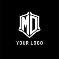 mes logo inicial con proteger forma diseño estilo vector