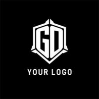 GO logo initial with shield shape design style vector