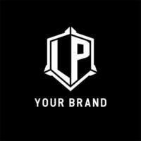 LP logo initial with shield shape design style vector