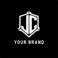 JC logo initial with shield shape design style vector