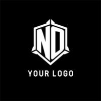 NO logo initial with shield shape design style vector