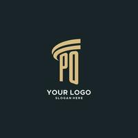 PO monogram with pillar icon design, luxury and modern legal logo design ideas vector