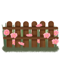Wooden fence with flowers and grass png