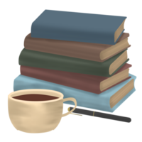 Stack of book with cup png