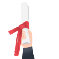 A hand holding sertificate with red ribbon in graduation day png