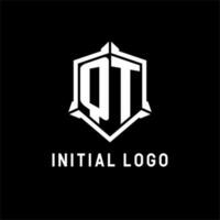 QT logo initial with shield shape design style vector