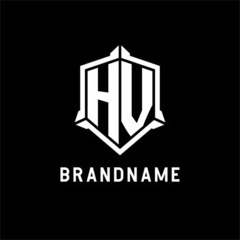 HV logo initial with shield shape design style vector