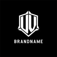 UV logo initial with shield shape design style vector