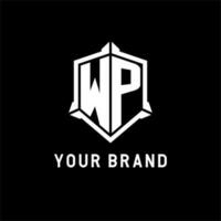 WP logo initial with shield shape design style vector