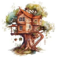 tree house cottage watercolor png