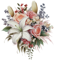 aguarela acolhedor Primavera ramo do floral com pastel cor para cumprimento Casamento cartão logotipo padronizar têxtil isolado em transparente png fundo, generativo ai