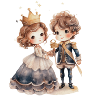 watercolor Cute Prince and Princess Watercolor with pastel color for greeting card logo pattern textile isolated on Transparent background, png