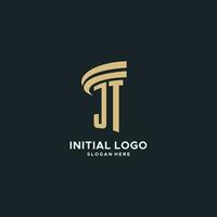 JT monogram with pillar icon design, luxury and modern legal logo design ideas vector