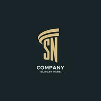 SN monogram with pillar icon design, luxury and modern legal logo design ideas vector