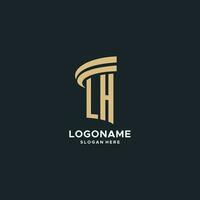 LH monogram with pillar icon design, luxury and modern legal logo design ideas vector